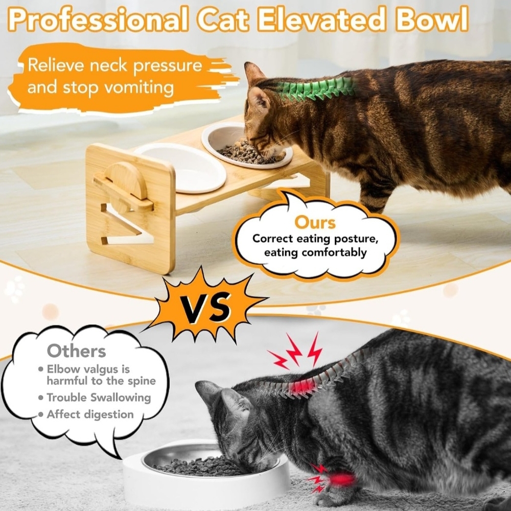 Bamboo Elevated Pet Feeder with Ceramic Bowls - Picture 4 of 5